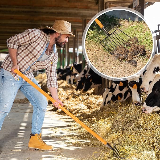 9-Tine Manure Fork, 3 Sets Heavy Duty Pitch Fork with 47.2" Wood Handle, Muck Rake Broadfork Garden Tool for Gardening Horse Stall Picking up Manure Farm