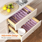 Lifewit Silverware Drawer Organizer, Expandable Utensil Tray for Kitchen, BPA Free Flatware and Cutlery Holder, Adjustable Plastic Storage for Spoons Forks Knives, Large, Purple