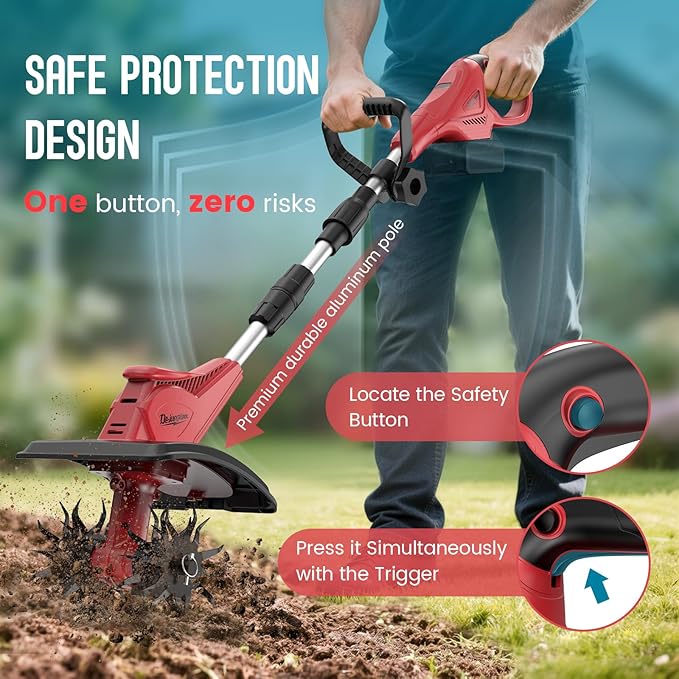 Cordless Tiller Cultivator Compatible with Milwaukee 18V Battery(Tool Only), Folding Electric Rototiller for Garden with 40 Steel Tines 310RPM, 9.1in Tilling Width and 6.3in Depth
