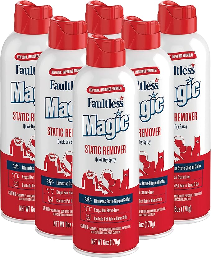 Magic Static Remover, Pack of 6 - No More Cling Static Spray, Eliminates Static Cling, Anti-Static Spray for Clothes, Furniture & Car - Static Free Spray, Controls Pet Hair (6 oz.)