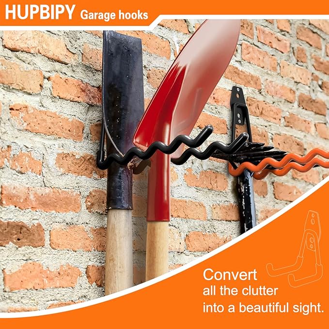 Heavy Duty Garage Hooks 4 Pack, 7.7 inch Wave Long Hanger, Wall Mounted Storage System, Power and Garden Tool Organizer, for Hanging Ladders, Bikes, Hose, Bulk Items and More