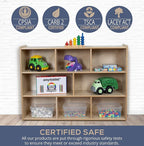 Birch Cubby Storage Organizer Bookcase, 3-Tier Open Shelves, 8-Cube Storage Organizer Display Shelf for Montessori, Kids Room, School, 34" H