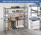 KEETDY Long 3 Tier Shoe Rack for Closet Wide Shoe Storage Organizer Stackable Metal Shoe Shelf for 24 Pairs Men Sneakers with Wire Grid for Closet Floor, Bedroom, Entryway, Bronze