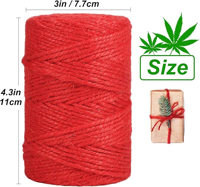 Vivifying Red Twine, 328 Feet 3mm Christmas Twine String for Gift Wrapping, Crafts, Packing and Hanging