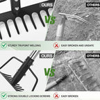 15 Inch Wide Bow Rake, 16 Steel Tines Metal Head Rake Tool with Stainless Steel Handle, Adjustable Long Handle Garden Rake for Loosening Soil Leveling Mulch Gathering Lawns Leaves