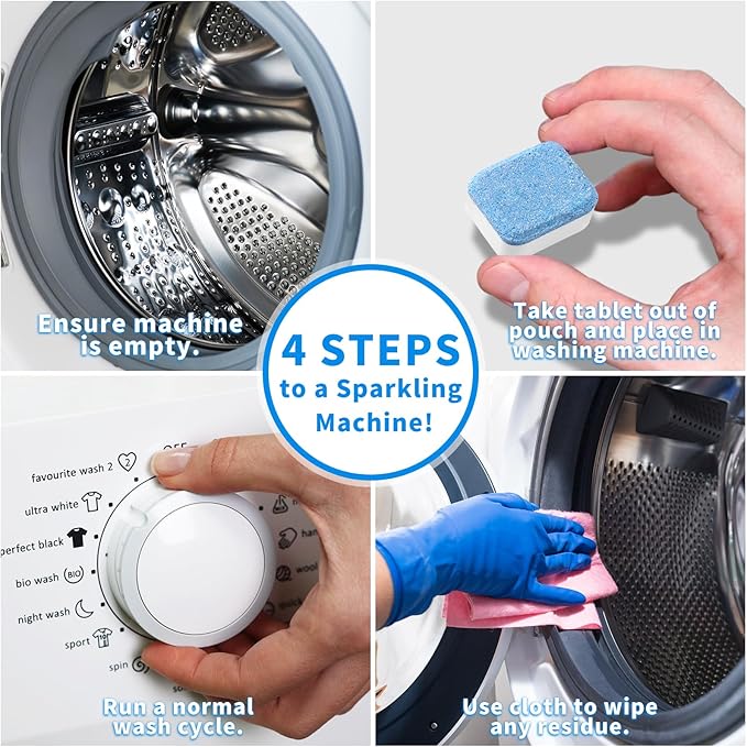 Washing Machine Cleaner Descaler 26 Pack-Deep Cleaning Tablets for HE Front Loader & Top Load Washer, Septic Safe，Deodorization and descaling-1 Plus Year Supply
