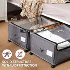 FOUCSSOMEI Under Bed Storage with Wheels, Rolling Under bed Storage with Metal Frame, Under Bed Shoe Storage for Space Saving, Zippered Clear Lid, Heavy-Duty Steel Base for Clothes,4XL 90L