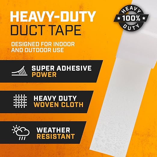 Lockport 3 Pack White Duct Tape Heavy Duty Waterproof,20 Yards x 2 Inch,Strong Adhesive Roll for Indoor & Outdoor Repair,No Residue,Tear by Hand - Duct Tape Bulk Value