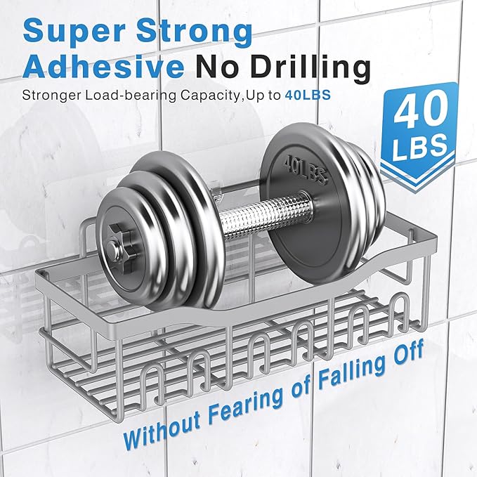 5-Pack Rustproof Stainless Steel Shower Caddy – No Drill Adhesive Bathroom Organizer with Large Capacity, Spacious Shower Shelves for Inside Shower, Kitchen & Home Decor Storage-XL Size