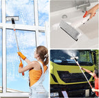 Spray Mop Window Cleaning Kit with Silicone Squeegee – Adjustable Aluminum Pole & Non-Slip Handle for Floors/Walls/Door/Windows/Cars/Bathroom, Detachable Tank & Washable Pads
