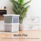 IRIS USA File Box, Plastic File Organizer with Lids for Letter/Legal File, Portable Document Box For Moving, Storage Bin with Durable and Secure Lid, Stackable Nestable BPA-Free, Pearl 35 Qt. 4 Pack