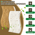 COBETE 12 Pack Natural Biodegradable Kitchen Non Scratch Sponges,Compostable Plant Based Coconut Cellulose Sponge,Eco Friendly Reusable Dish Scrubber Sponge for Pots, Pans & Household Cleaning