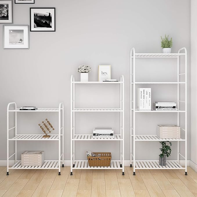 JSB 3-Tier Adjustable Shelving Unit, Heavy Duty Storage Rack Organizer Metal Corner Shelf for Kitchen Living Room Laundry Pantry Bathroom (White, 3 Tier)…