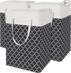 BlissTotes 3-Pack Laundry Basket, Freestanding＆Waterproof Laundry Hamper, Collapsible Tall Clothes Hamper with Easy Carry Handles for Clothes, Towels in the Family and Dorm,Clover Black,75L