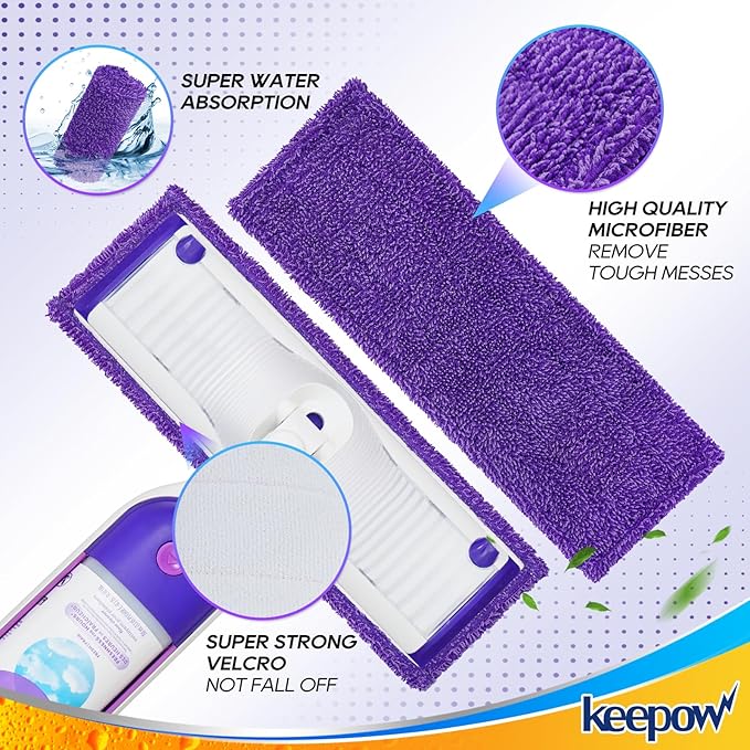 KEEPOW Reusable Pads for Swiffer Power Mop, Refill Pads for Swiffer Power Mop Wood Floor Cleaning, Microfiber Mop Pads for Hardwood Floors (2 Pack)