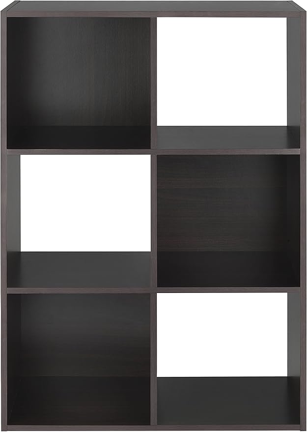 Whitmor 6 Cube Storage Organizer, 3 Tier Stackable Mdf Wood Bookcase, Open Storage Display Bookshelf, Storage Cabinet for Living Room, Bedroom, Home, Office, 23.7"L x 11.7"W x 35.2"H, Black