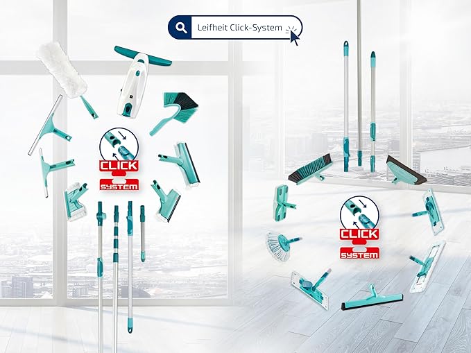 Leifheit Dry & Clean Window Vacuum Cleaner Set with 43cm Handle and Washers, Window Cleaning Kit up to 35 Minutes of Power, Electric Window Cleaner