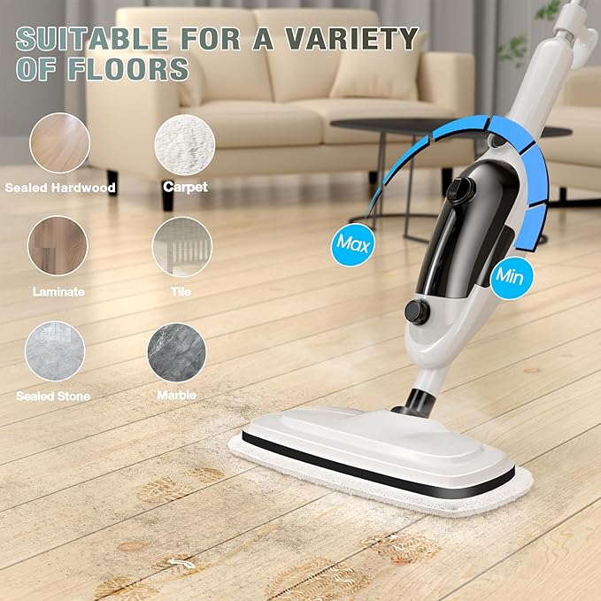 11-in-1 Steam Mop, Powerful Handheld Steam Cleaner for Home with 23FT Cord &15.2 OZ Water Tank, 3 Steam Modes MultiPurpose Steam Mop for Hardwood Floors, Clothes, Tile, Windows, Carpet