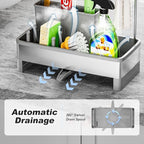 Ewaiira Stainless Steel Sink Caddy, Sponge Holder for Kitchen Sink with Brush Holder & Dishcloth Rack, Rustproof Sink Organizer Countertop, Kitchen Organizers Storage Essentials (F-Gray 9.8″)