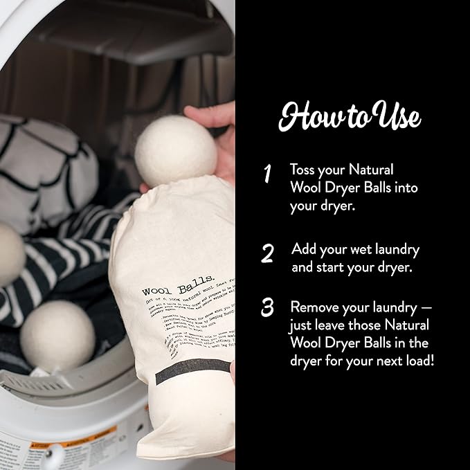 Molly's Suds Wool Dryer Balls | XL, Premium Organic Fabric Softener, Hypoallergenic, Hand-Felted, Reusable, Reduce Drying Time | Black, Set of 6