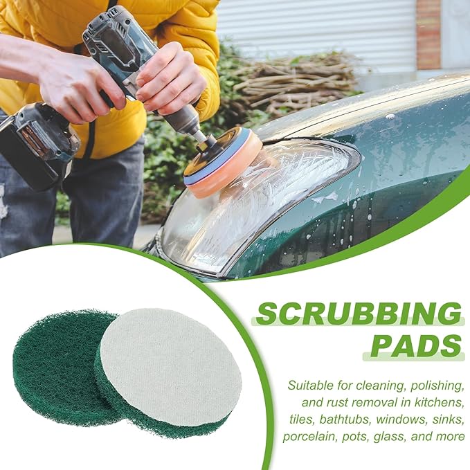 Power Scrub Pads, Scrubbing Pads 180 Grits Scouring Discs - Fitting for (Home Kitchen Cleaning - Drill Attachment - Scrubber Replacement) 6 Pcs & 5 Inch & Green