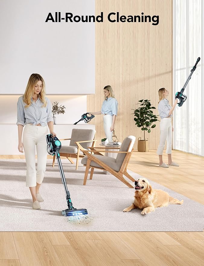 Cordless Vacuum Cleaner, 8-in-1 Powerful Vacuum Cleaners for Home with 1.3L Large Capacity, 2 Modes & 30Mins Runtime, Rechargeable Stick Vacuum for Pet Hair Hardwood Carpet - Green