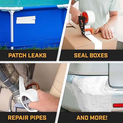 Lockport 6 Pack White Duct Tape Heavy Duty Waterproof,20 Yards x 2 Inch,Strong Adhesive Roll for Indoor & Outdoor Repair,No Residue,Tear by Hand - Duct Tape Bulk Value