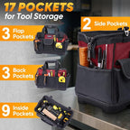 TICONN Heavy Duty Tool Bag with Multi-Pockets, Portable Tool Box Organizer Storage Bag, with Adjustable Shoulder Strap and Ergonomic Handle (Red, 16" Molded Base)