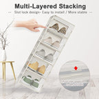 Kuject Large Shoe Organizers Storage Boxes for Closet, 12 Pack Clear Plastic Stackable Storage Bins with Lids, Under Bed Shoe Containers for Entryway, Fit up to Women's Size 10,Black,Off-white