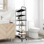 6 Tier 10in Slim Rolling Storage Cart with Handle, Mobile Shelving Unit with Wheels, Metal Wire Storage Rack with Baskets for Kitchen Bathroom Office Laundry Narrow Piaces