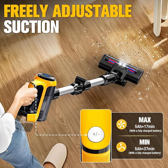 350W Cordless Vacuum Cleaner Compatible with DeWALT 20v Battery(No Battery), 30kPa 6 in 1 Lightweight Stick Vacuum with 2 Mode Suction, 180° Bendable Wand Stick Vacuum Cleaner for Carpet