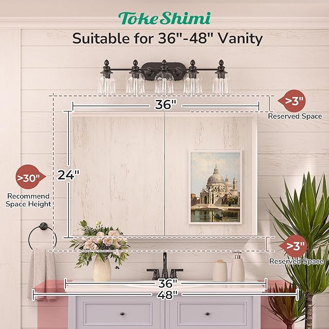 TokeShimi 36 x 24 Recessed Medicine Cabinet Mirror with Storage Black, Aluminum Tempered Wall Medicine Cabinet Mirror Bathroom with Adjustable Metal Shelves Modern