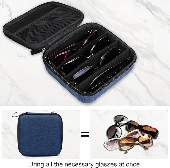 Bukere Travel Sunglasses Organizer Case Adjustable Slot For Multiple Eyeglasses Hard-shell Portable Storage Box for Men Women