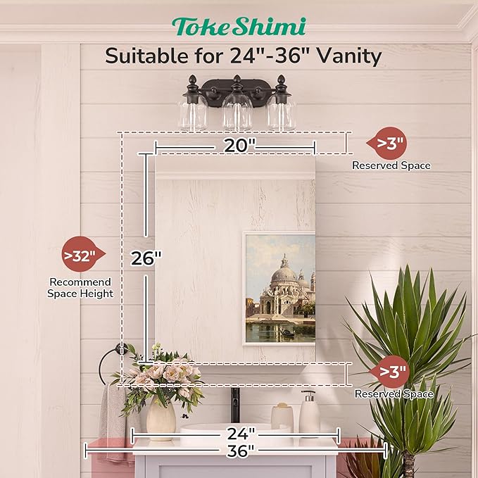 TokeShimi 20x26 Medicine Cabinet Mirror with Storage Tempered, Aluminum Surface Mount or Recessed Medicine Cabinet Silver with Adjustable Shelves for Bathroom Vanity Modern Farmhouse