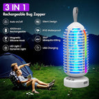 Bug Zapper Outdoor with Colorful Lighting and Auto-Sensing, 3 in 1 Cordless 4000mAh Battery Electric Fly Trap, Rechargeable Mosquito Zapper for Camping, Patios, Garden, Kitchen (1Pack-White)
