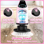 Electric Spin Scrubber, Cordless Cleaning Brush, Shower Scrubber with 8 Replaceable Brush Head, Power Cleaning Brush with Extension Handle, 2 Adjustable Speed, for Bathtub Tile Floor (Pink)