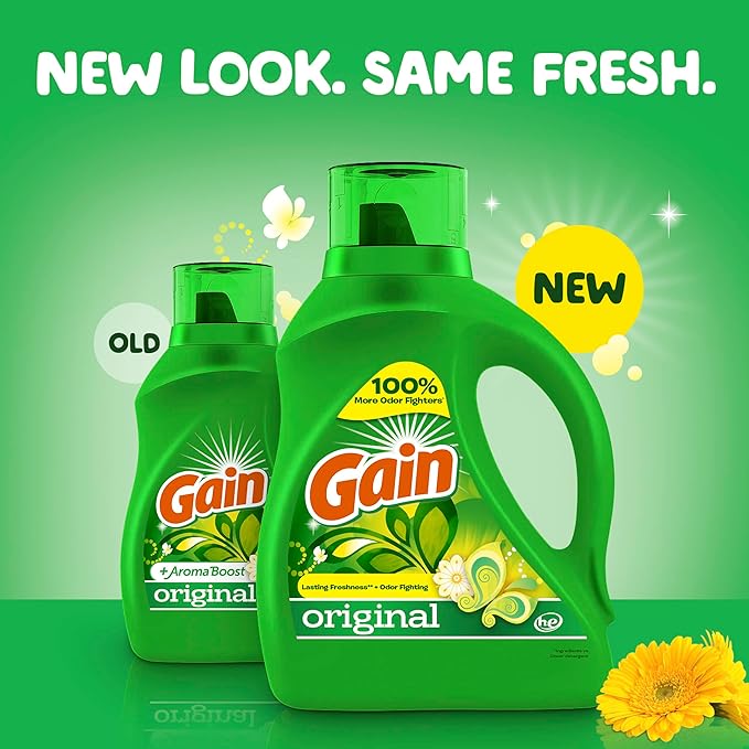 Gain Liquid Laundry Detergent, Original Scent, 194 fl oz, 134 loads, Freshness + Odor Fighting, Laundry Detergent Liquid Soap, HE compatible