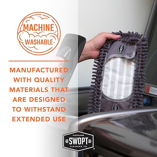 SWOPT 18” Microfiber Dust Mop + 60" Steel Handle, Combo — Dust Mop Head with Long Handle Interchangeable with All SWOPT Cleaning Products — Clean Hard-to-Reach Areas, Machine Washable