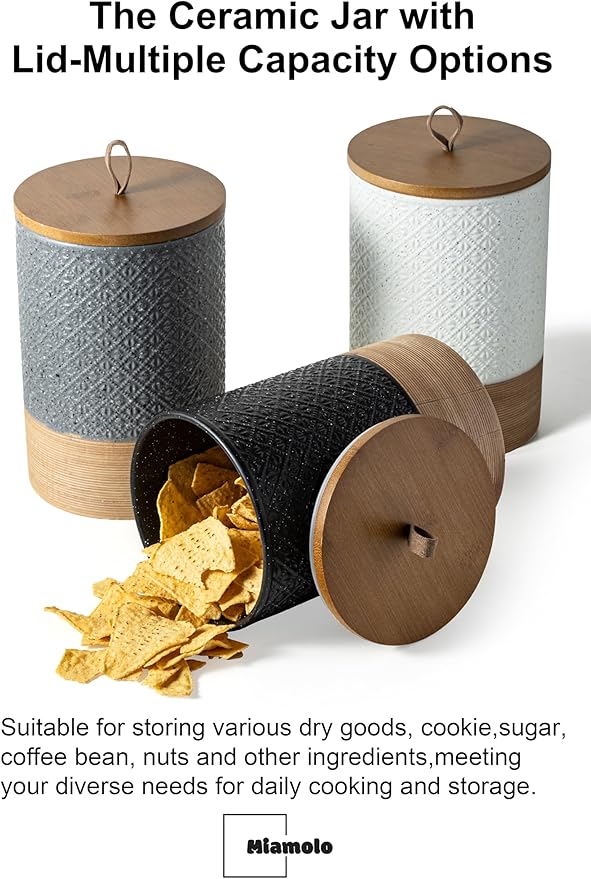 Large Jar with Lid, Ceramic Coffee Container with Airtight Lids, Food Storage Containers, Kitchen Canisters for Countertop Coffee Bar Accessories Weeding Gift - Black & 64 fl.oz