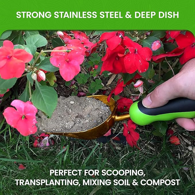 Garden Guru Super Strong Titanium Garden Scoop Trowel Shovel Transplanter - Rust Resistant - Ergonomic Handle - Perfect Hand Shovel for Gardening Transplanting and Digging
