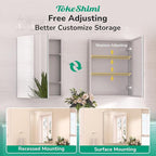 TokeShimi 30 x 26 Silver Aluminum Medicine Cabinet Mirror for Bathroom Surface Mount or Recessed with Stepless Adjustable Shelves Modern Farmhouse