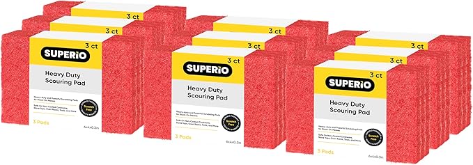 Scouring Pad Non-Scratching Scrubber Non-Scratch Cleaning Scrub Pads Heavy Duty Scouring Pad Reusable Kitchen Scrubbing Pad Pack of 27 Red, by Superio