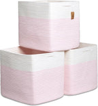 NaturalCozy 13x15x13 Kallax Storage Cubes, 3 Pack | Cotton Rope Cube Storage Bins Woven Baskets for Organizing | Kallax Insert Baskets for Shelves Organizer, Kids Toy, Pantry, Closet, Baby Nursery