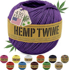 Hemp Twine for Gardening - Twine for Crafts - Organic Natural Hemp String for Jewelry Making - Strong Durable Cord for Decoration, Macrame + Cooking - 1MM, 100G/430 Ft. - 20 lb. Test Strength - Purple