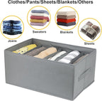 Fordonral Extra Large Clothes Closet Organizer 6 Compartments for Jean Sweater Sheets to Shirt - Divided Clothing Storage Boxes for Closet, Wordrobe, Bedroom, Shelf (4pc Gray)