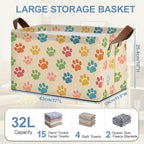 Colorful Cat Dog Paws Collapsible Storage Box,Organizer Bin with Handles for Room Decoration,Bins Book Basket Box 17x11.5x10Inch