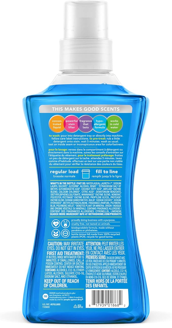 Method Liquid Laundry Detergent, Fresh Air, 66 Loads Per Bottle, Stain Remover, 53.5 Fl Oz (Pack of 1)