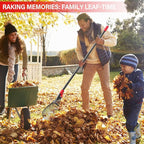 Rake for Leaves - Metal Leaf Rake for Lawn & Narrow Beds with Expandable Head 9-17", 75" Adjustable Long Handle for Children Adults No Pain Gardening, Portable Camping Rakes, Threaded Quick Install