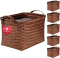 15L Laundry Baskets Waterproof Storage Baskets For Shelves Large Laundry Hamper With Leather Handle -set of 6 Cube Organizers Woven Bins for Bathroom,Bedroom,Pantry,Clothes,Car & Towels-Brown