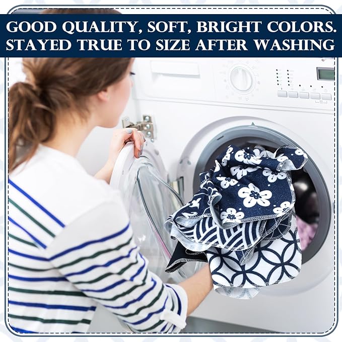 36 Count Reusable Cleaning Cloths Washable Cotton Kitchen Towels for Home(Japanese Style,Blue)